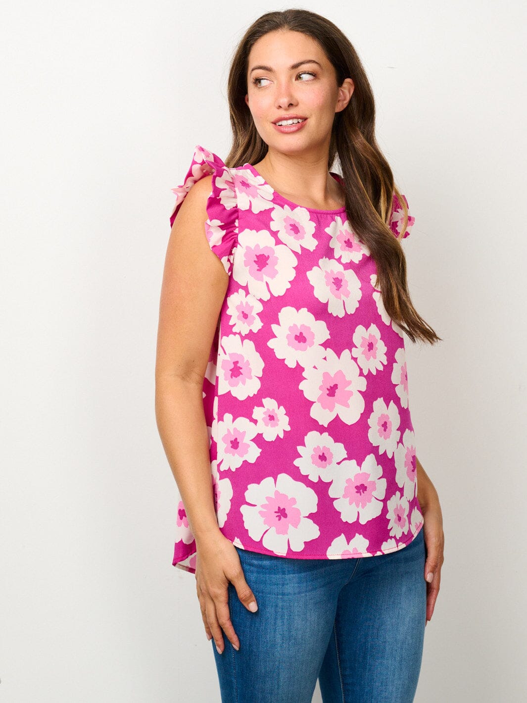 WOMEN'S RUFFLE SLEEVE FLORAL BLOUSE TOP
