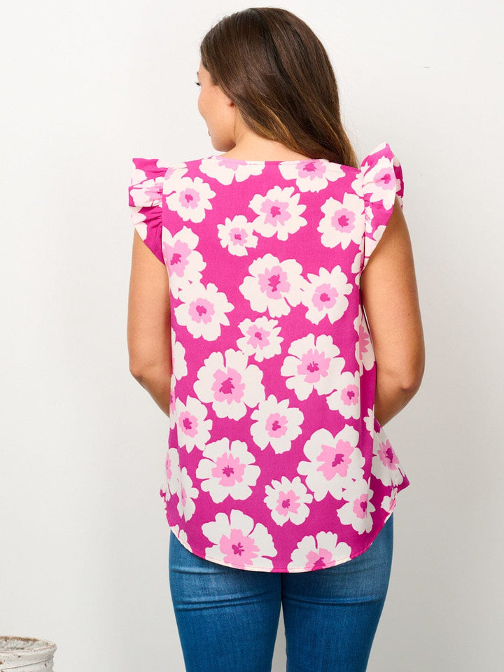 WOMEN'S RUFFLE SLEEVE FLORAL BLOUSE TOP