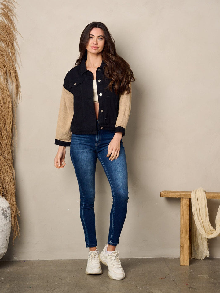 WOMEN'S LONG SLEEVE BUTTON UP COLORBLOCK DENIM JACKET