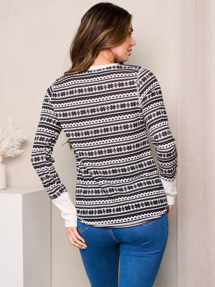 WOMEN'S LONG SLEEVES COLORBLOCK PRINTED TOP