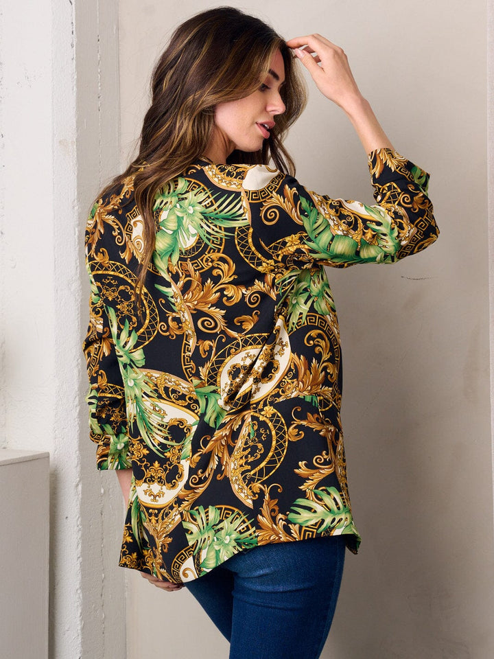 WOMEN'S 3/4 SLEEVE OPEN FRONT MULTI PRINT BLAZER