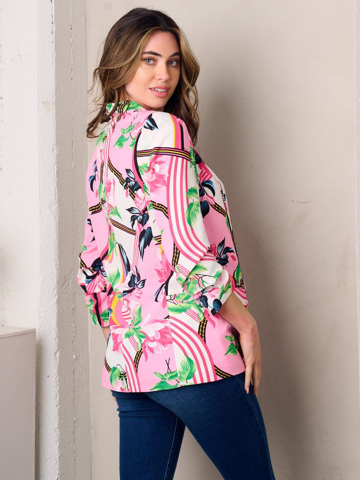 WOMEN'S 3/4 SLEEVE OPEN FRONT FLORAL PRINT BLAZER