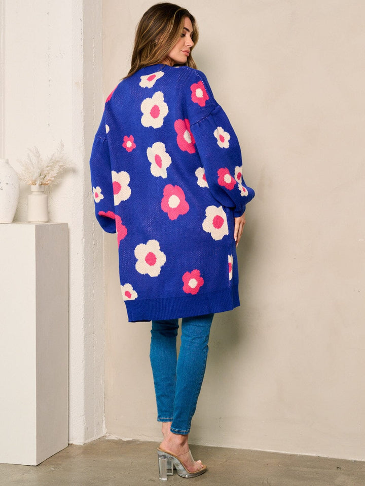 WOMEN'S LONG SLEEVE BUTTON UP FLORAL OVERSIZED CARDIGAN