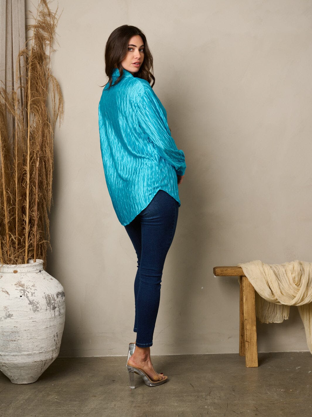 WOMEN'S LONG SLEEVE BUTTON UP SILK LOOSE FIT TOP