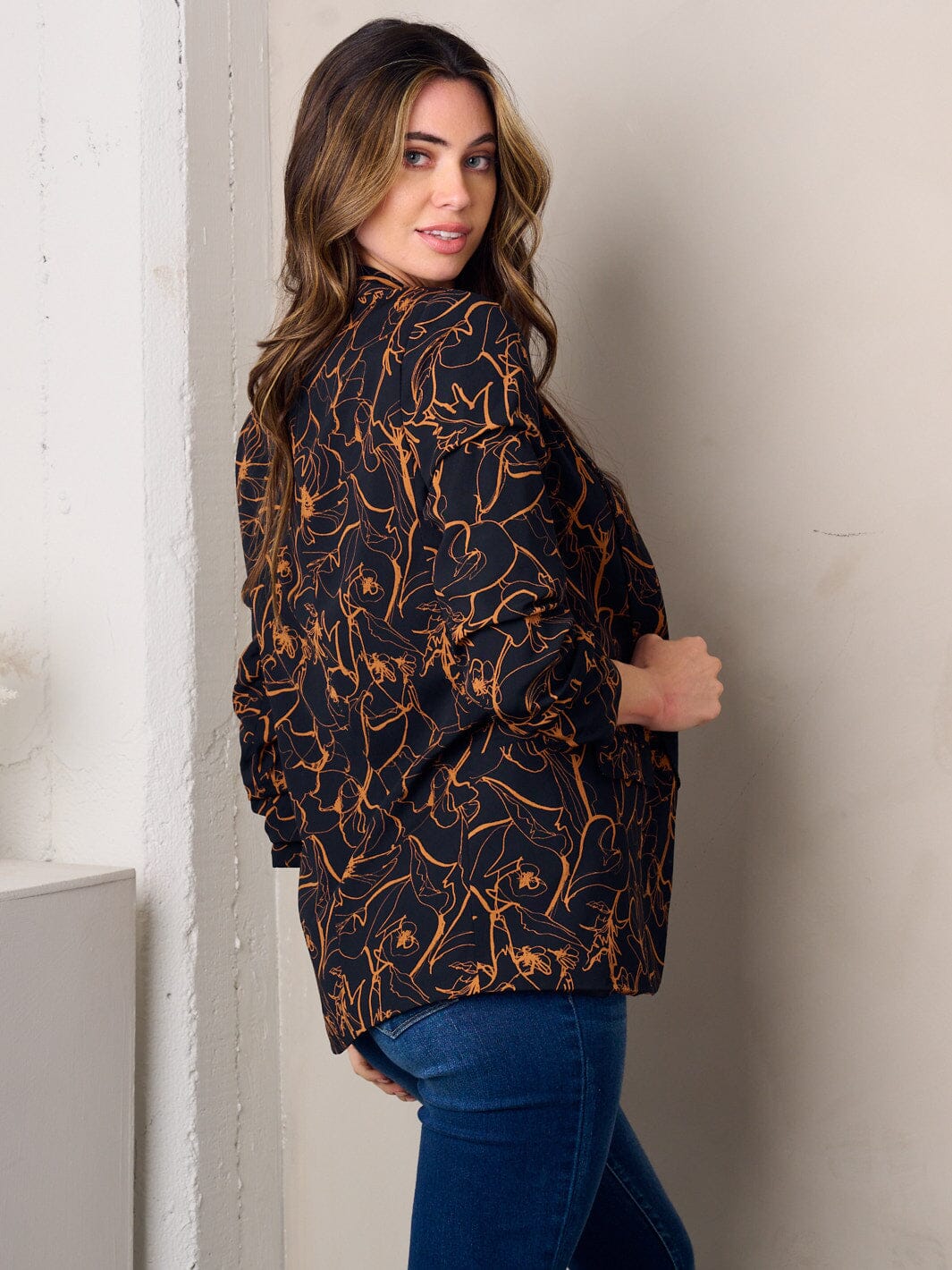 WOMEN'S 3/4 SLEEVE OPEN FRONT MULTI PRINT BLAZER