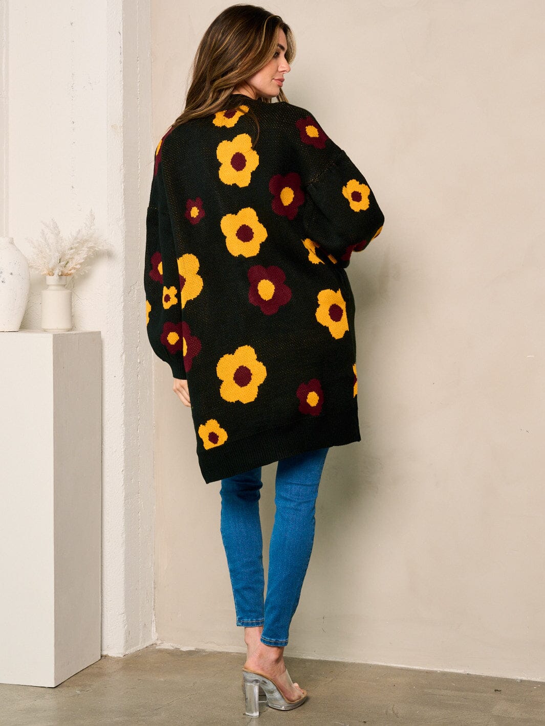 WOMEN'S LONG SLEEVE BUTTON UP FLORAL OVERSIZED CARDIGAN