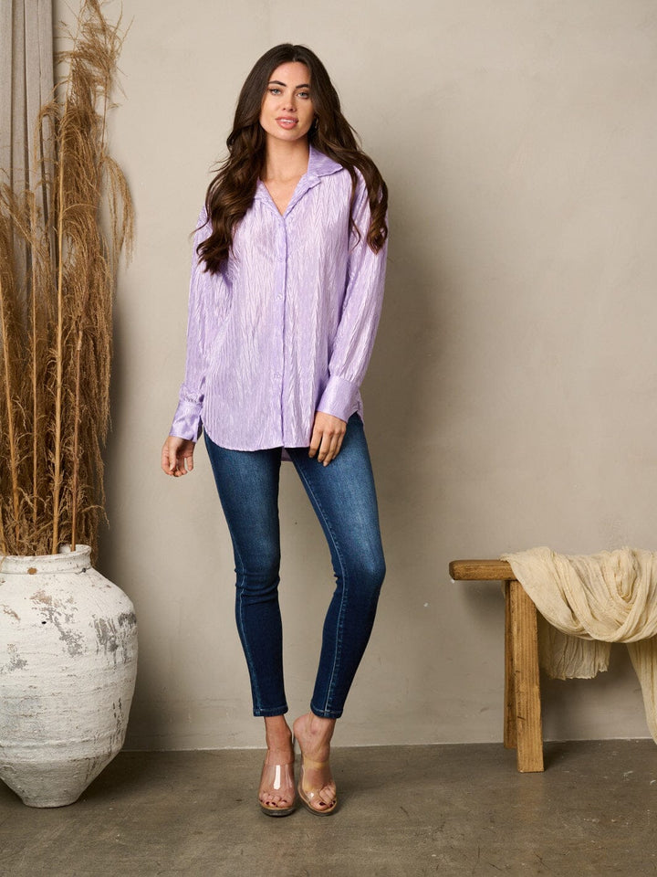WOMEN'S LONG SLEEVE BUTTON UP SILK LOOSE FIT TOP