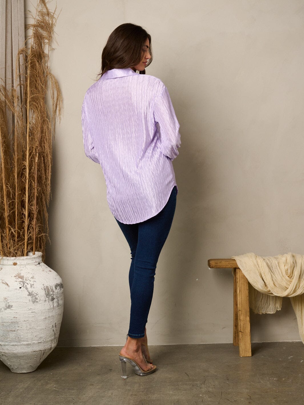 WOMEN'S LONG SLEEVE BUTTON UP SILK LOOSE FIT TOP