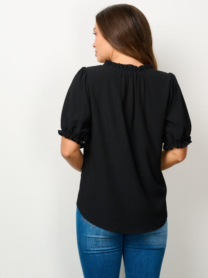 WOMEN'S SHORT PUFF SLEEVE V-NECK BLOUSE TOP