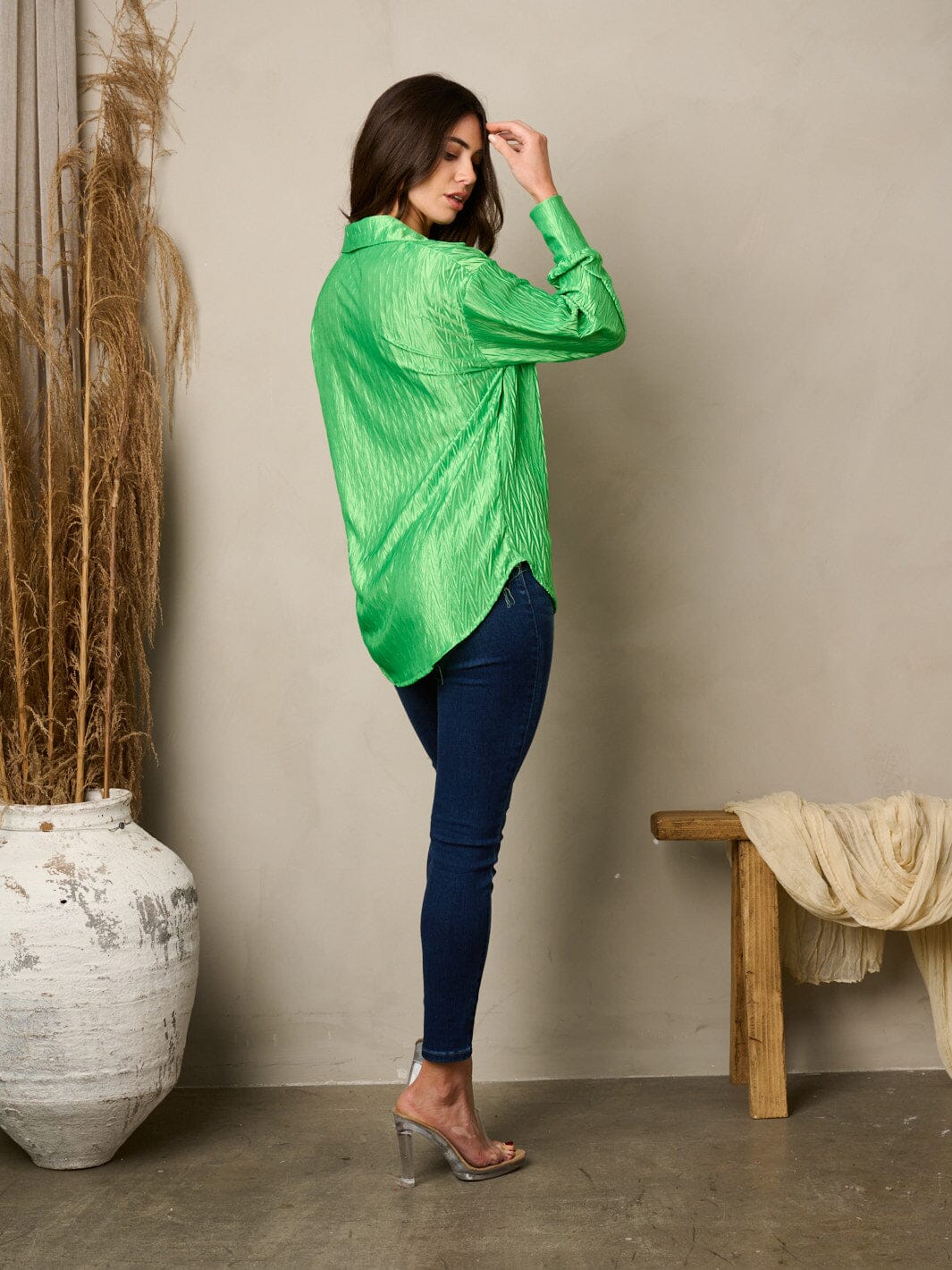 WOMEN'S LONG SLEEVE BUTTON UP SILK LOOSE FIT TOP
