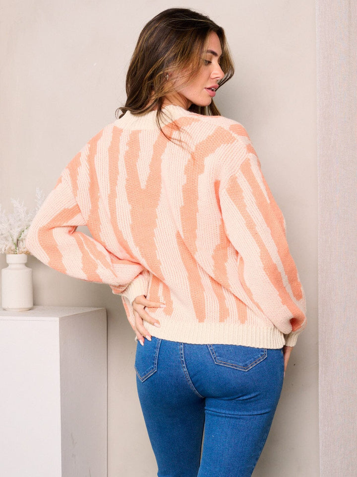 WOMEN'S LONG SLEEVES V-NECK COLORBLOCK SWEATER