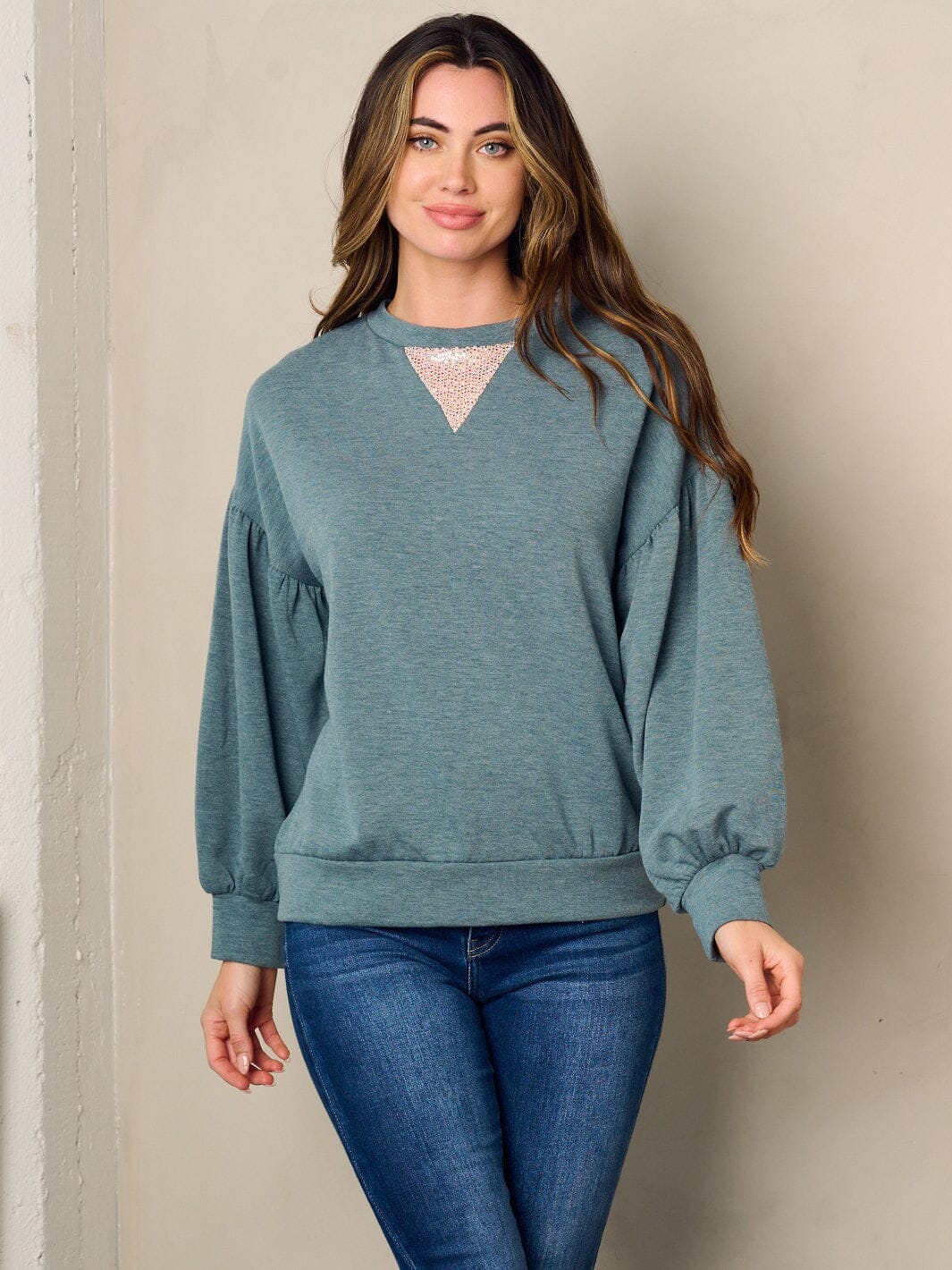 WOMEN'S LONG SLEEVE SMALL STUDS DETAILED TOP