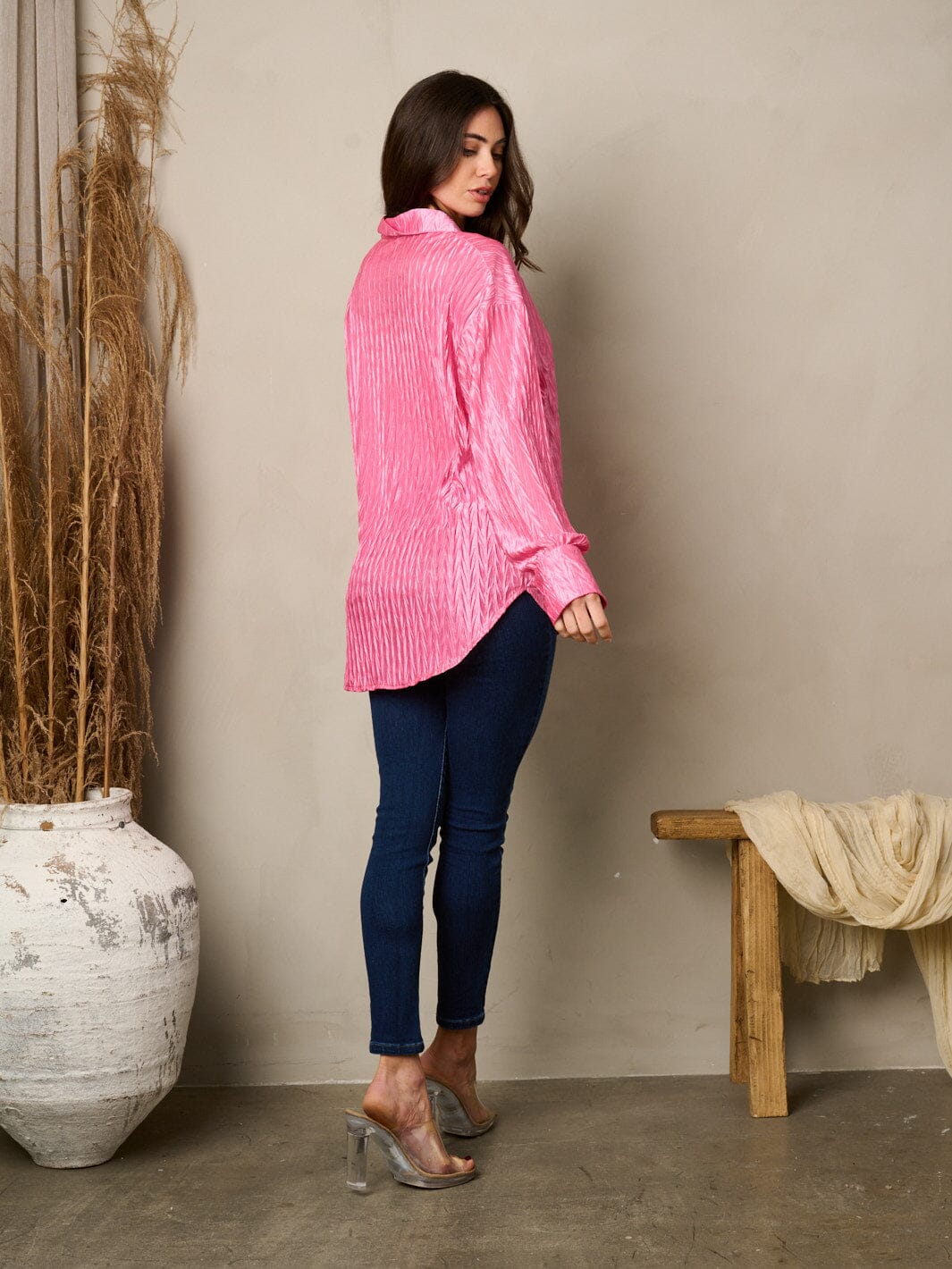 WOMEN'S LONG SLEEVE BUTTON UP SILK LOOSE FIT TOP