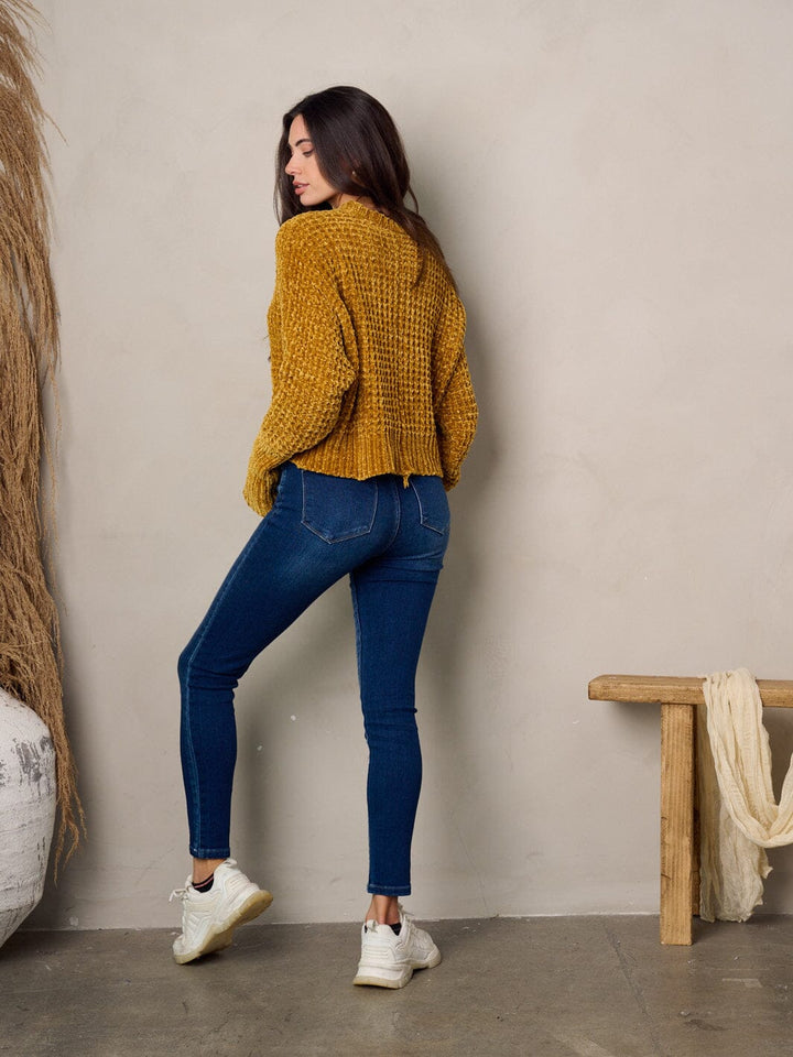 WOMEN'S LONG SLEEVE WAFFLE SWEATER