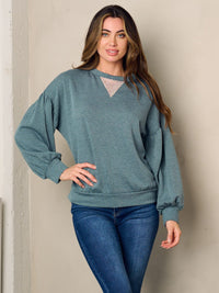 WOMEN'S LONG SLEEVE SMALL STUDS DETAILED TOP