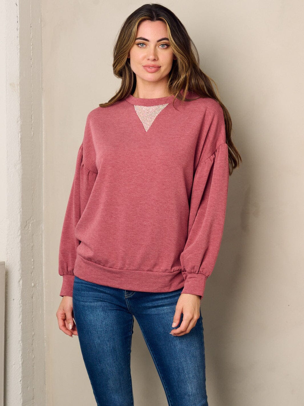 WOMEN'S LONG SLEEVE SMALL STUDS DETAILED TOP