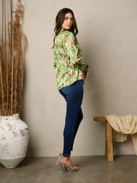 WOMEN'S LONG SLEEVE BUTTON UP PRINTED BLOUSE TOP