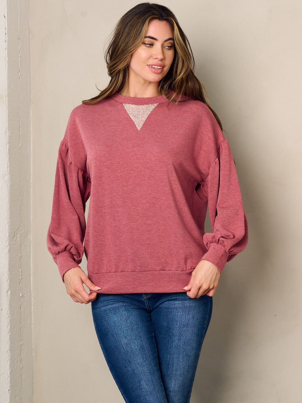 WOMEN'S LONG SLEEVE SMALL STUDS DETAILED TOP