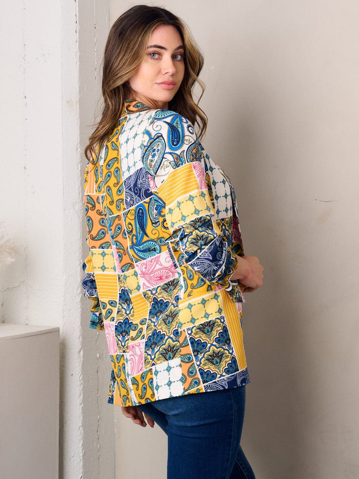 WOMEN'S 3/4 SLEEVE OPEN FRONT MULTI PRINT BLAZER