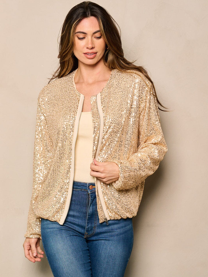 WOMEN'S LONG SLEEVE ZIP UP SEQUINS JACKET