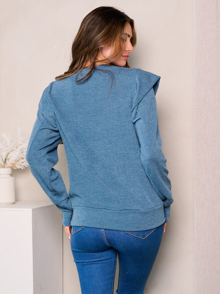 WOMEN'S LONG SLEEVES SHOULDER DETAILED TOP