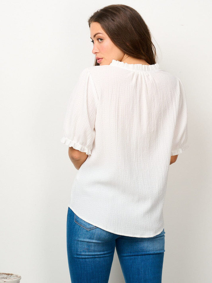 WOMEN'S SHORT PUFF SLEEVE V-NECK BLOUSE TOP