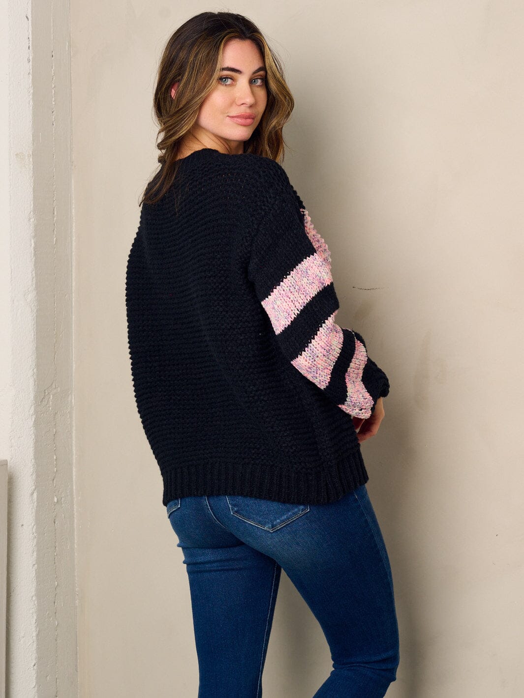 WOMEN'S LONG SLEEVE COLORBLOCK KNIT SWEATER