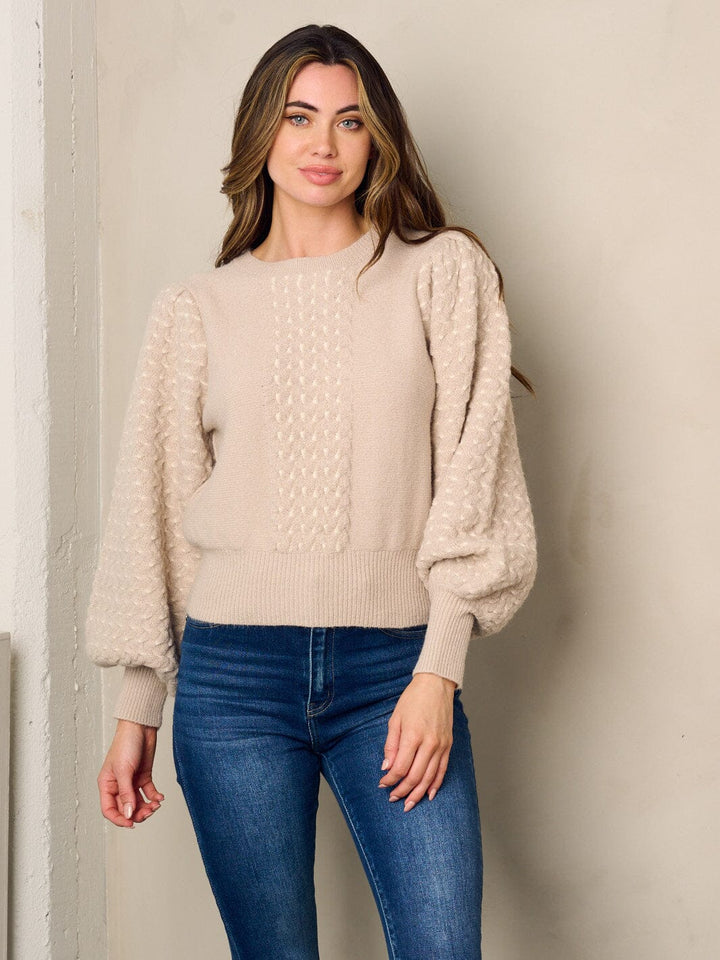 WOMEN'S LONG PUFF SLEEVE DETAILED KNIT SWEATER