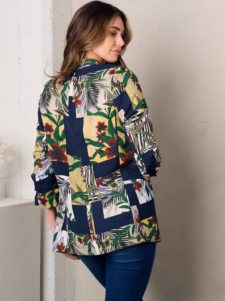 WOMEN'S 3/4 SLEEVE OPEN FRONT FLORAL PRINT BLAZER