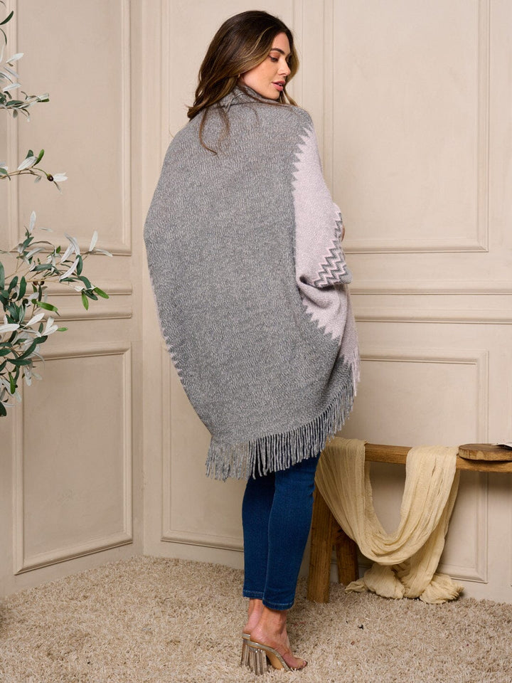 WOMENS SHORT SLEEVE MULTI PRINT COLORBLOCK PONCHO