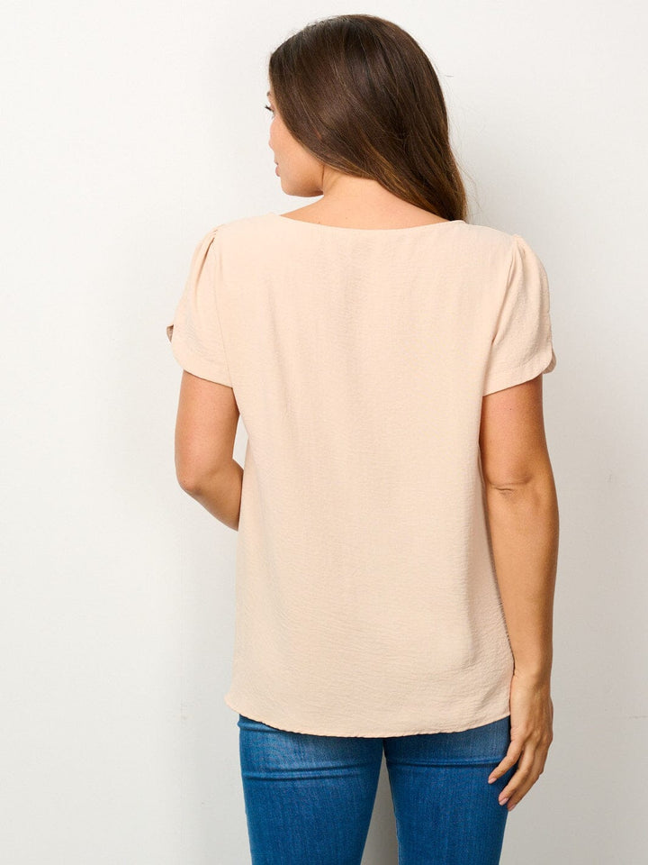 WOMEN'S SHORT SLEEVE SOLID BLOUSE TOP