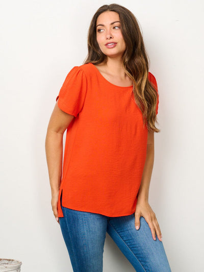WOMEN'S SHORT SLEEVE SOLID BLOUSE TOP