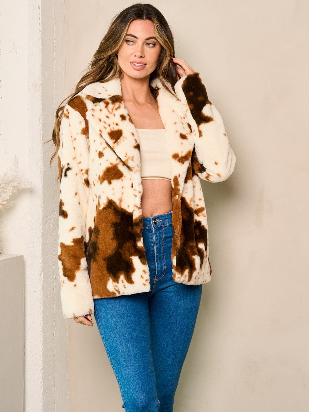 WOMEN'S LONG SLEEVE CLIP CLOSURE POCKETS SHERPA JACKET