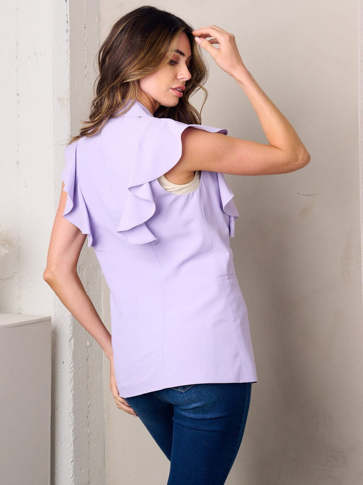 WOMEN'S SLEEVELESS RUFFLE BUTTON CLOSURE VEST