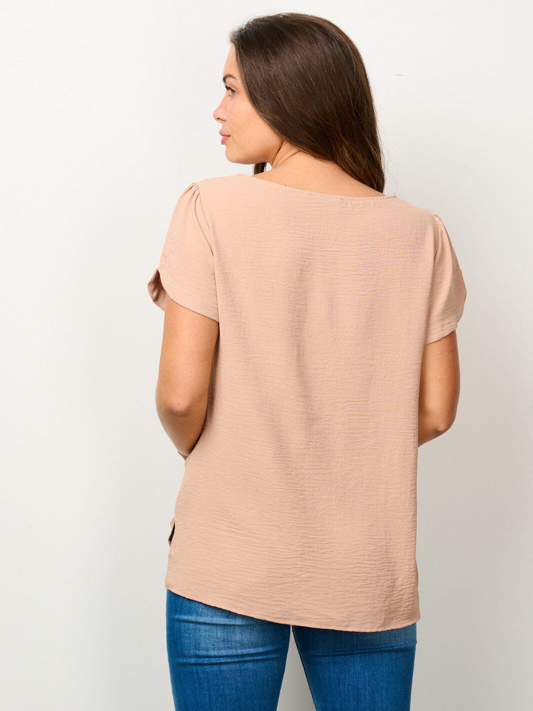 WOMEN'S SHORT SLEEVE SOLID BLOUSE TOP