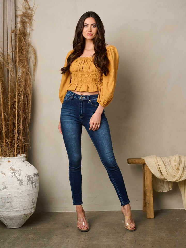 WOMEN'S 3/4 SLEEVELESS BACK TIE SMOCK BLOUSE TOP