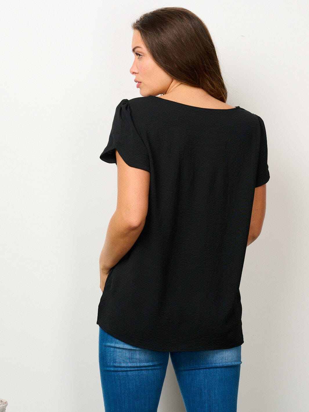 WOMEN'S SHORT SLEEVE SOLID BLOUSE TOP