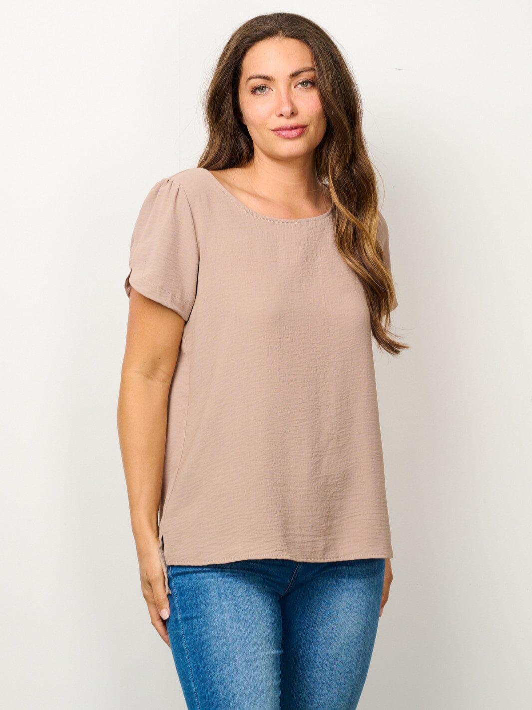 WOMEN'S SHORT SLEEVE SOLID BLOUSE TOP