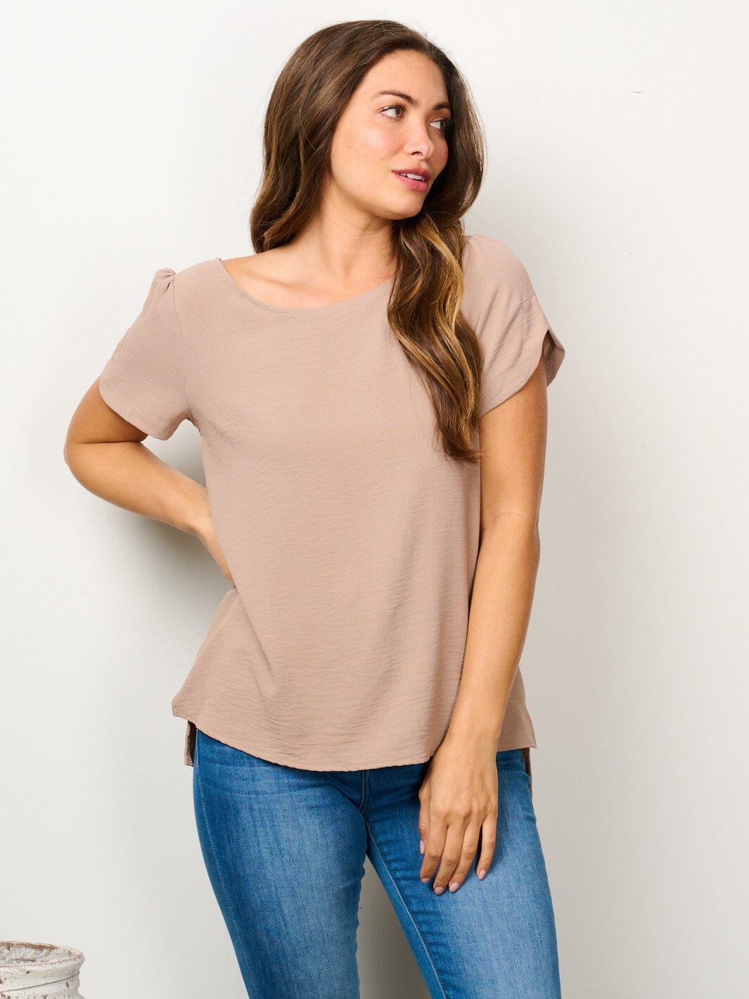 WOMEN'S SHORT SLEEVE SOLID BLOUSE TOP