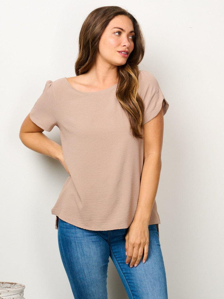 WOMEN'S SHORT SLEEVE SOLID BLOUSE TOP