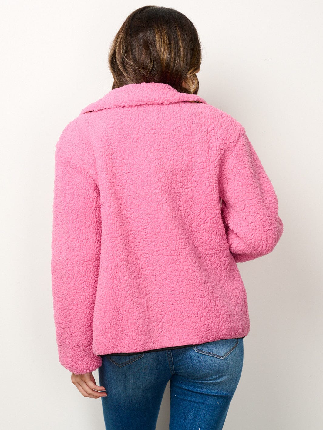 WOMEN'S LONG SLEEVE BUTTON CLOSURE ANIMAL PRINT SHERPA JACKET