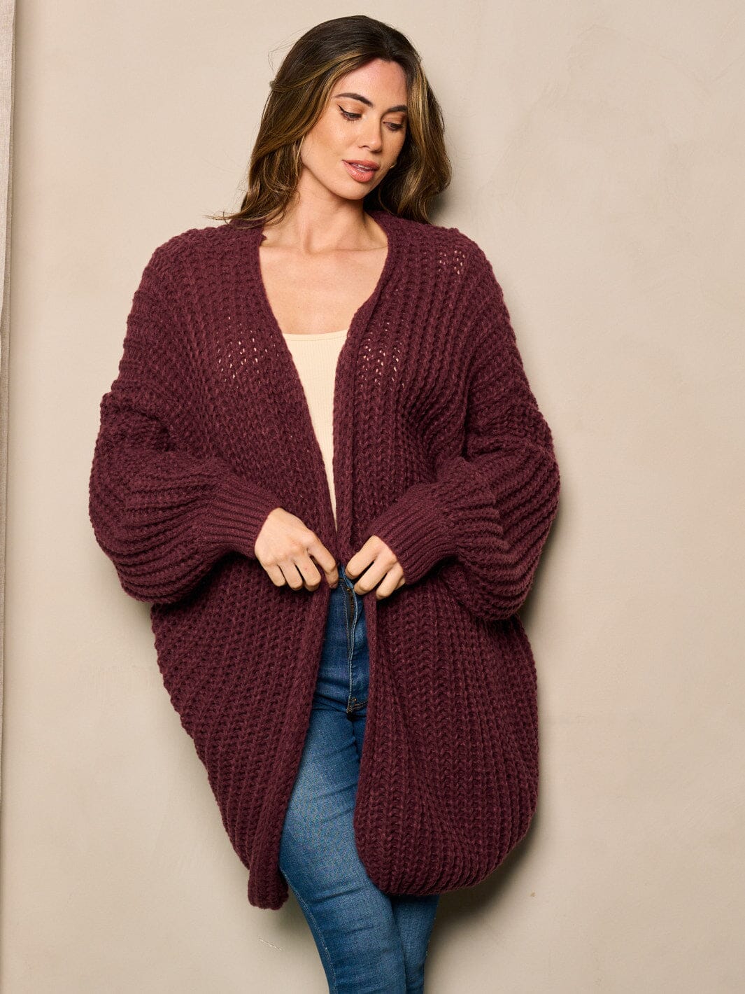 WOMEN'S LONG SLEEVE OPEN FRONT OVERSIZED KNIT CARDIGAN