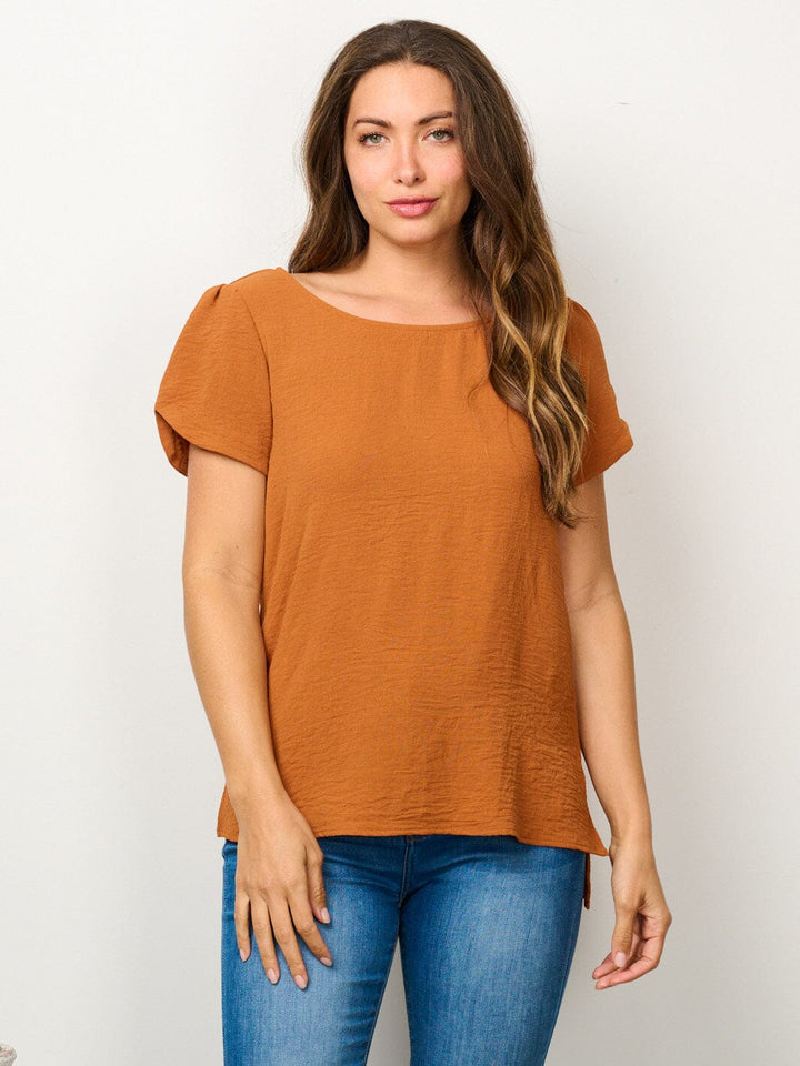 WOMEN'S SHORT SLEEVE SOLID BLOUSE TOP