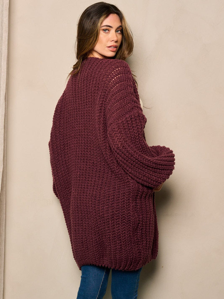 WOMEN'S LONG SLEEVE OPEN FRONT OVERSIZED KNIT CARDIGAN