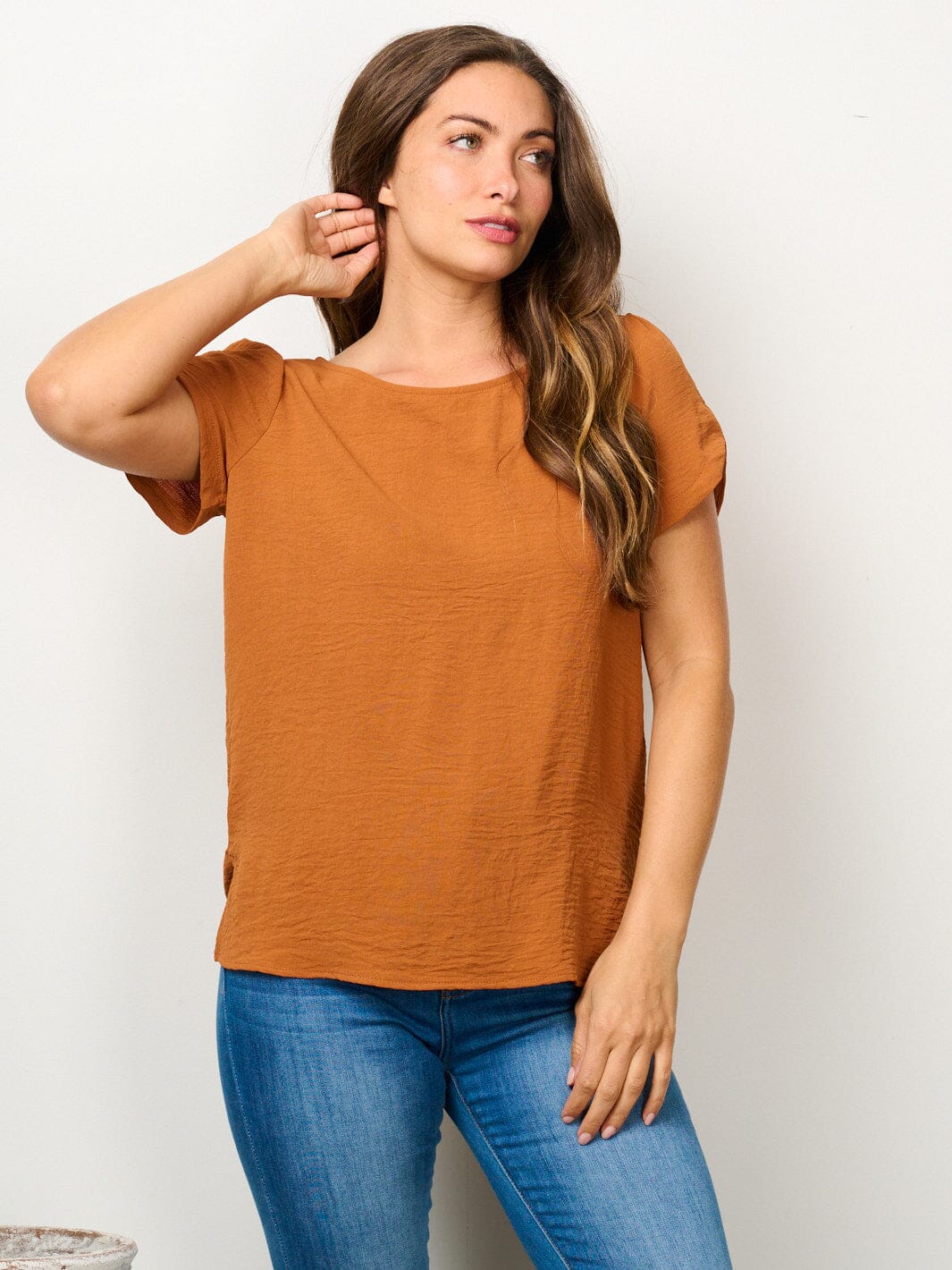 WOMEN'S SHORT SLEEVE SOLID BLOUSE TOP
