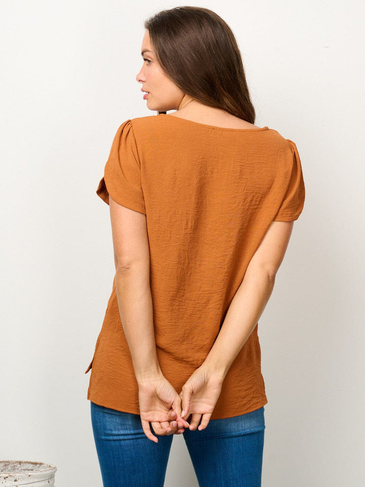 WOMEN'S SHORT SLEEVE SOLID BLOUSE TOP