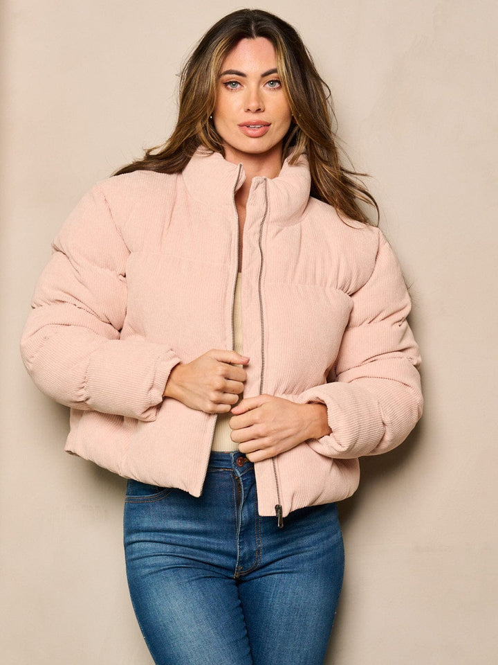 WOMEN'S LONG SLEEVE ZIP UP POCKETS PUFFER JACKET