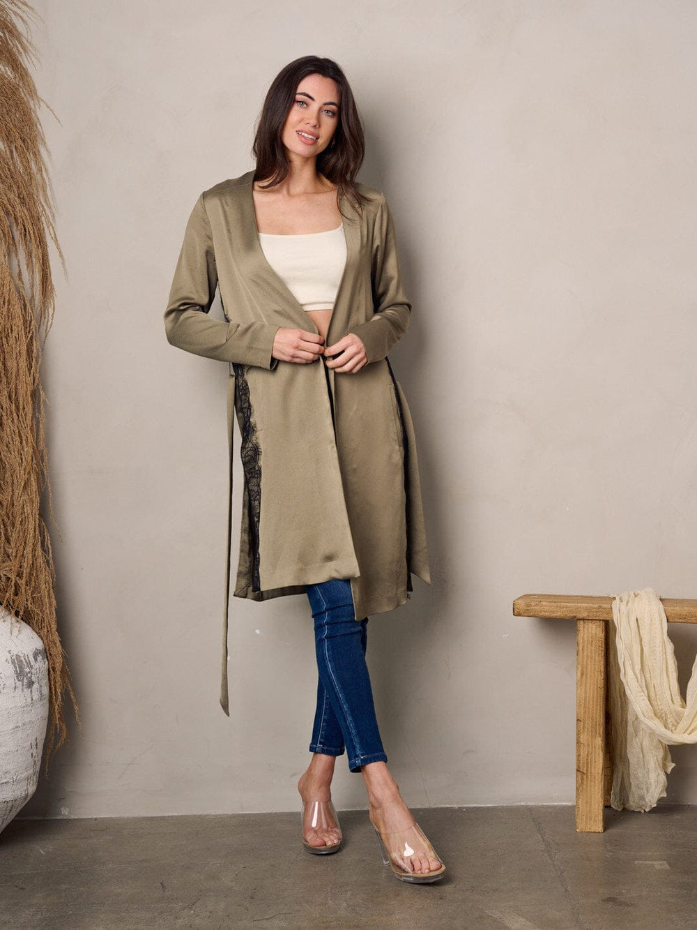 WOMEN'S LONG SLEEVE OPEN FRONT LACE DETAIED CARDIGAN