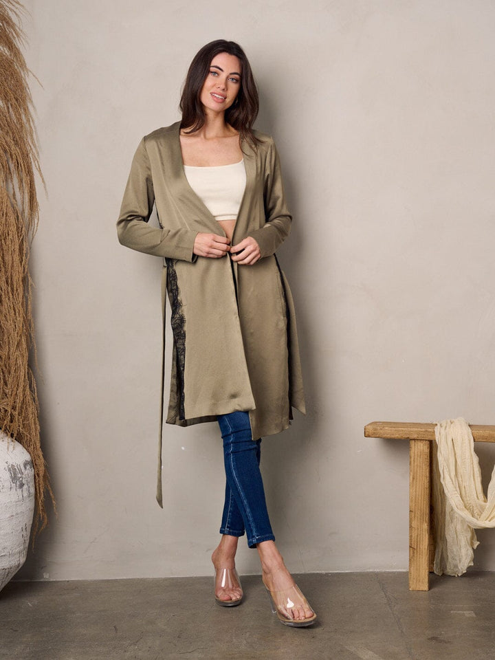 WOMEN'S LONG SLEEVE OPEN FRONT LACE DETAIED CARDIGAN