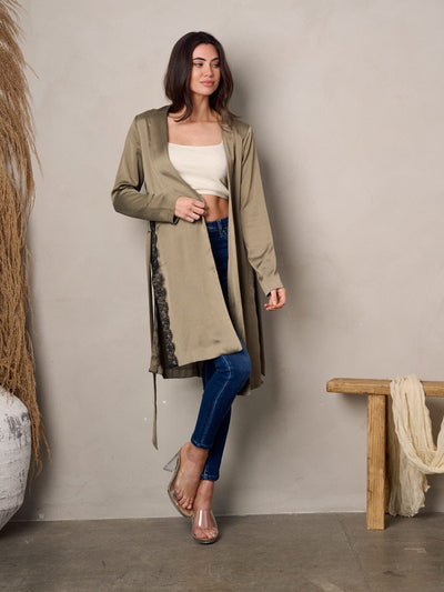 WOMEN'S LONG SLEEVE OPEN FRONT LACE DETAIED CARDIGAN